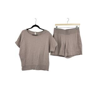 Pact Womens Organic Cotton Set Size M T-shirt Shorts Tan Casual Lounge Travel